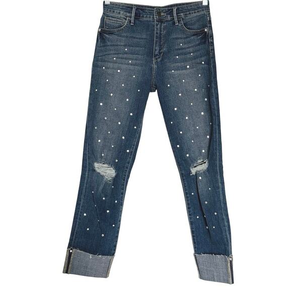 Sam Edelman Wmn's Size 27 Jeans  The Mary Jane Rhinestone/Destroyed & High Rise - Picture 2 of 9